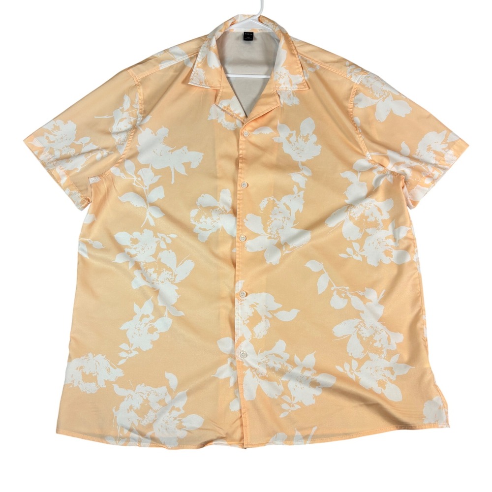 Shein Mens XXL Peach Floral Short Sleeve Button Up Camp Shirt Tropical‎ Summer